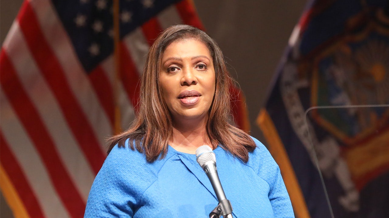 Brentwood, N.Y.: New York Attorney General Letitia James speaks during the second inauguration of Suffolk County Sheriff Errol Toulon Jr., at the Van Nostrand Theatre at Suffolk Community College in Brentwood, New York on March 18, 2022. James performed the swearing-in for Toulon at the ceremony. (Photo by John Paraskevas/Newsday RM via Getty Images)