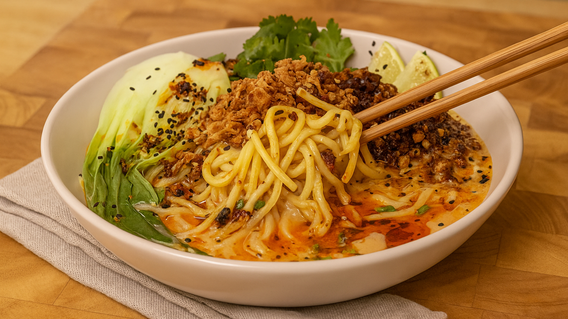 Wie Man Vegane Würzige Thailändische Erdnuss-Nudelsuppe Zubereitet