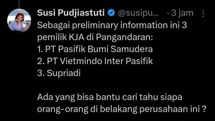 KERAMBA JARING APUNG - Sejumlah perusahaan yang dinilai Susi Pudjiastuti memiliki KJA di wilayah pantai timur Pangandaran (Istimewa/ Tangkapan Layar X Susi Pudjiastuti)