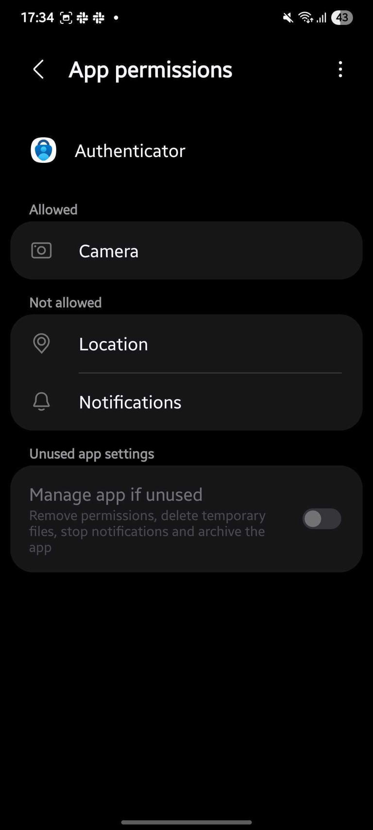 Screenshot showing app permissions in One UI