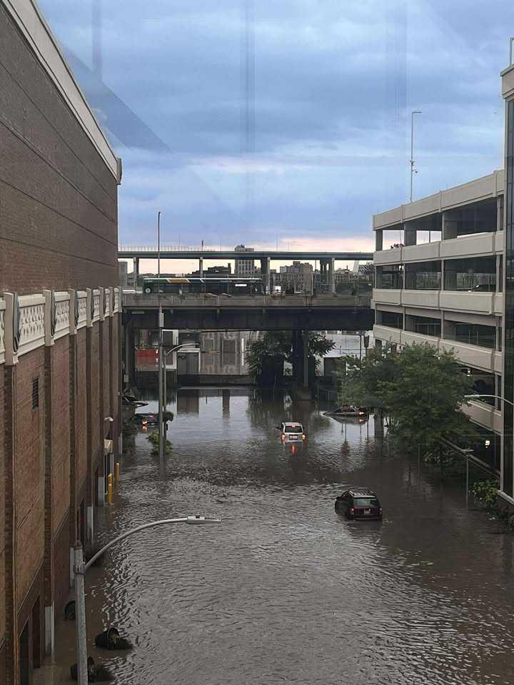 Vehicles stranded outside Potawatomi Casino and Hotel parking structure