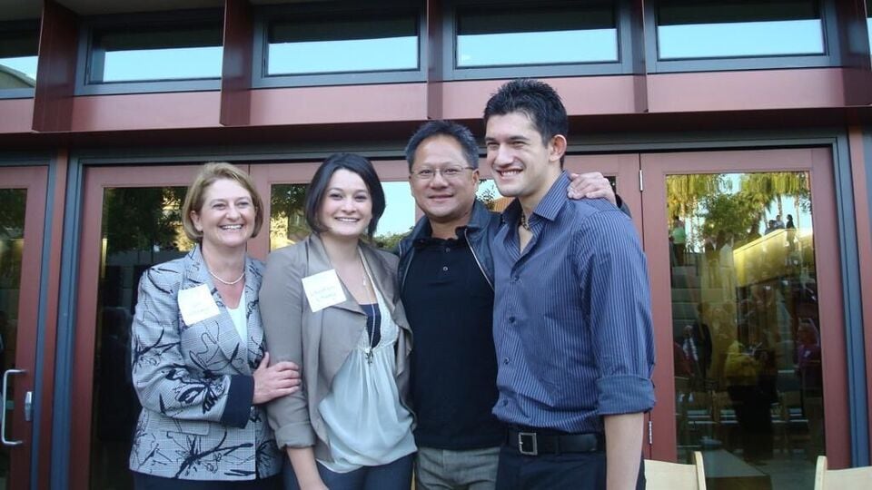 Nvidia CEO Jensen Huang with his wife, Lori Huang (far left), daughter Madison Huang and son Spencer Huang.