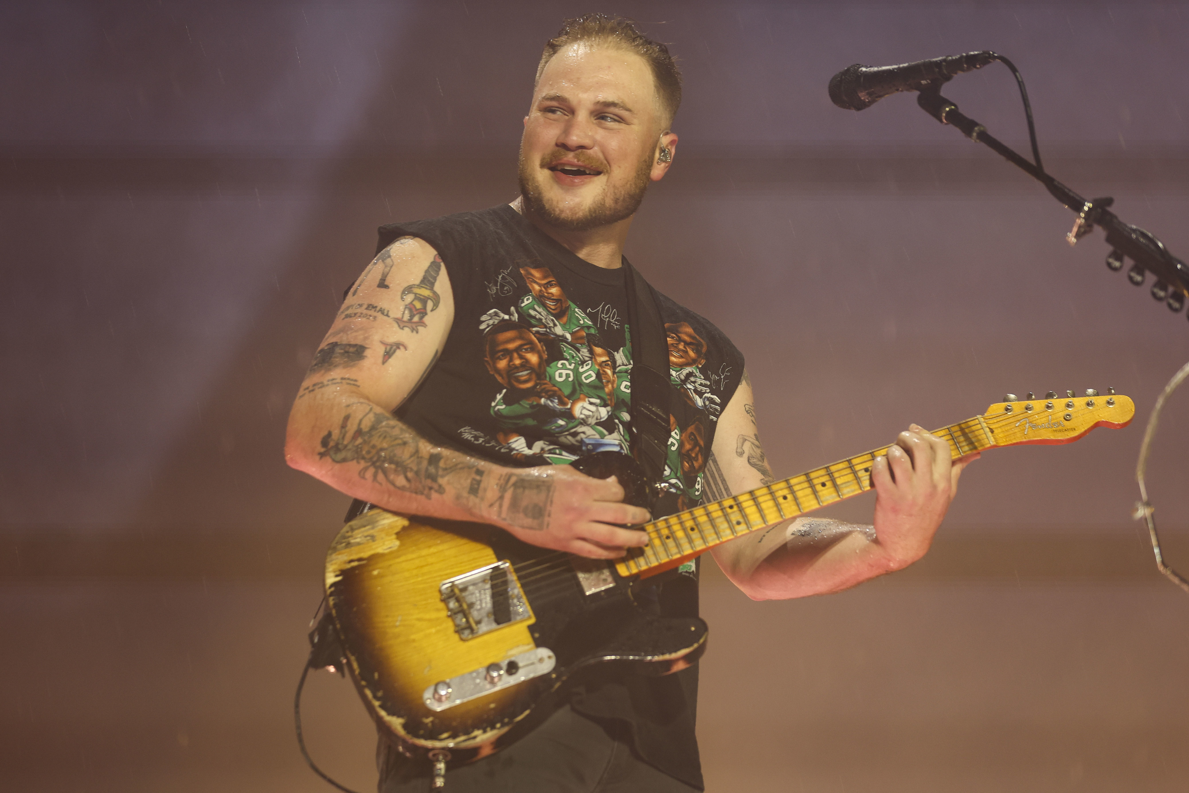 Zach Bryan wears an Eagles shirt while performing at Lincoln Financial Field last August.