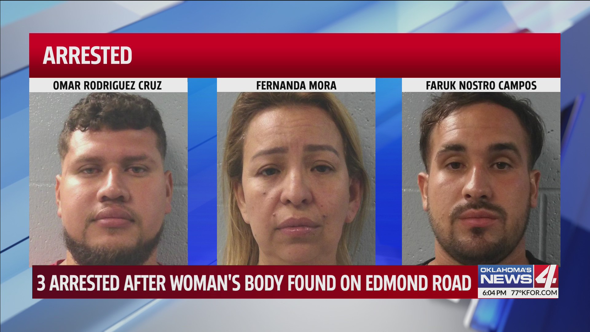 3 arrested after woman's body found on Edmond road