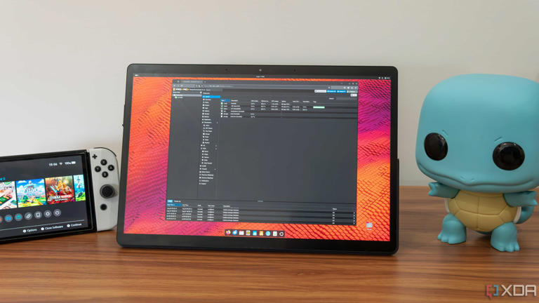 A tablet running Ubuntu displaying the Proxmox web UI, which is showing information about the different servers running in Proxmox