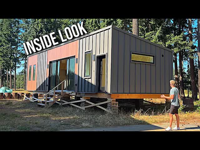 Inside the 800 square foot prefab home built with a steel frame