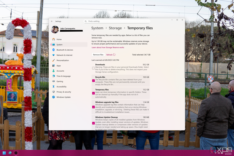 Screenshot of the Windows 11 Settings app showing temporary files to be deleted
