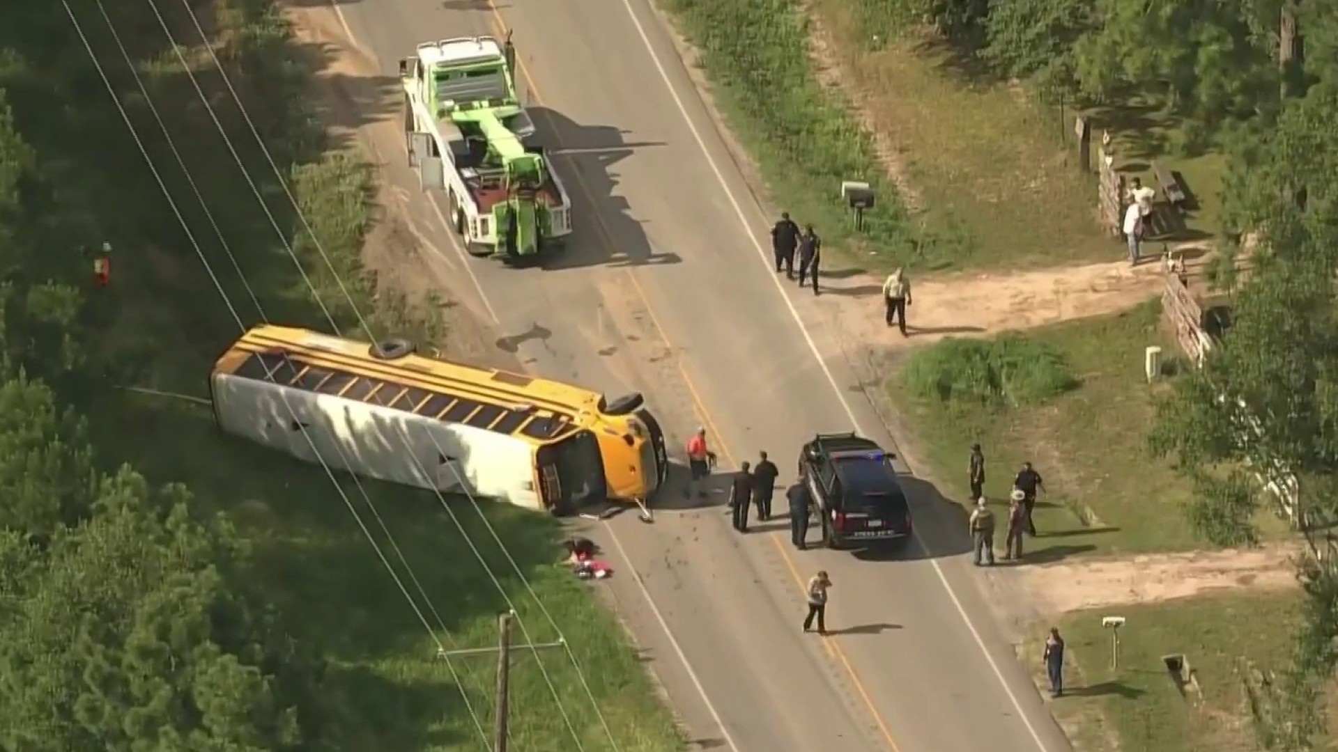 Ten injured after school bus rolls over in Texas