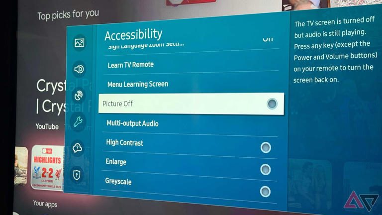 Picture-Off audio-only mode on Samsung smart TVs