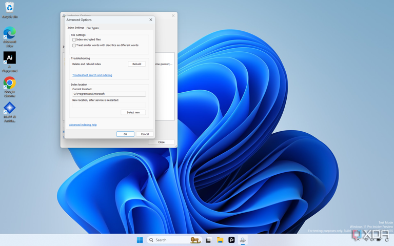 Search Indexing settings in Windows 11