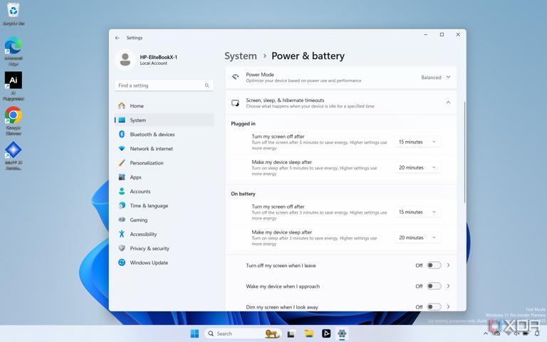 Windows 11 Screen and Sleep settings.