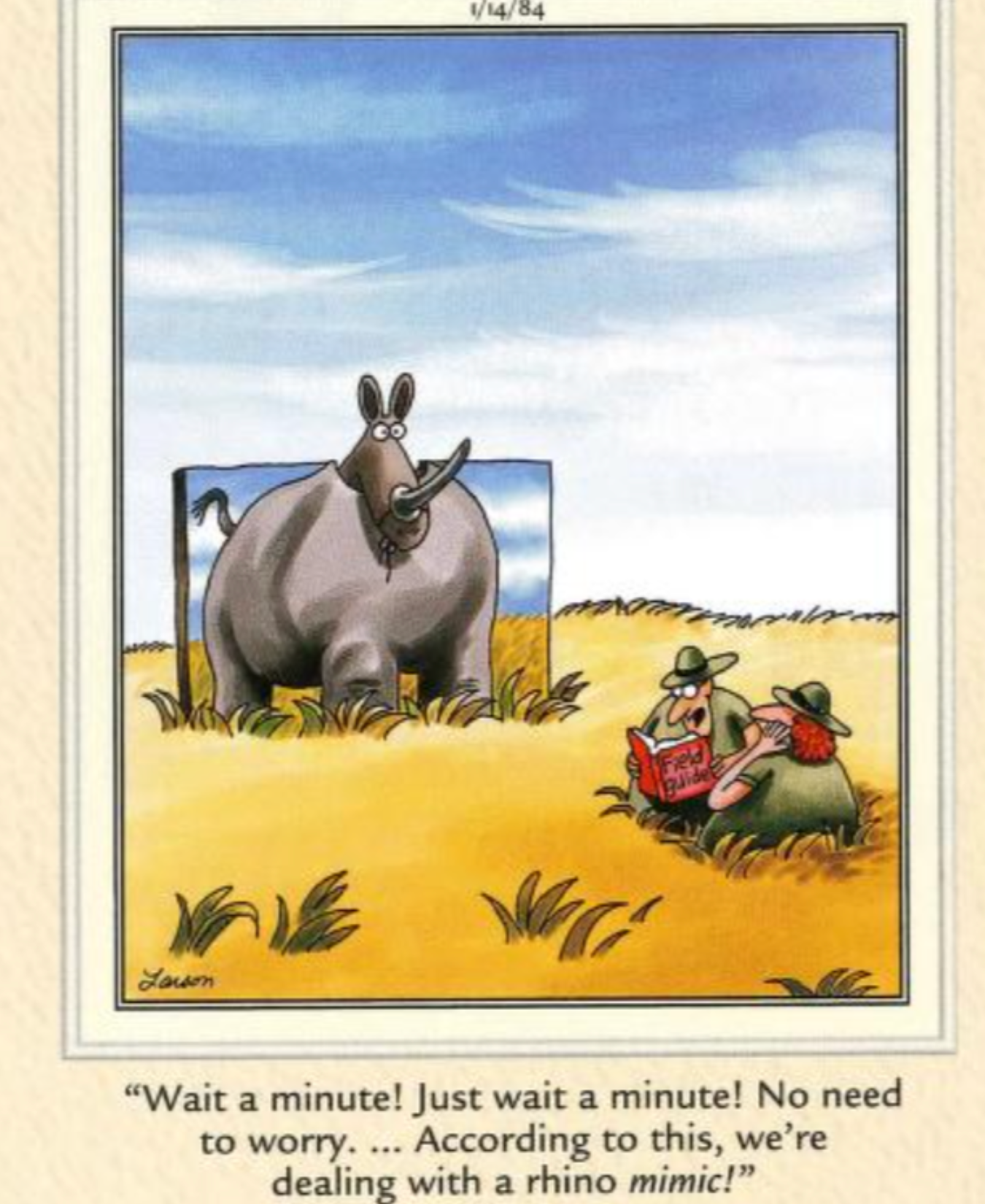 The Far Side Rhino mimic