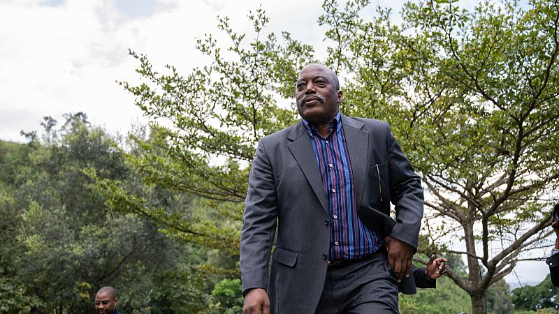 Former Democratic Republic of the Congo President Joseph Kabila arrives to meet with religious leaders at his Kinyogote residence in M23 controlled Goma, Eastern Congo, May 29