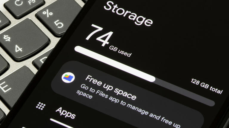 Close up of an Android phone showing Storage section