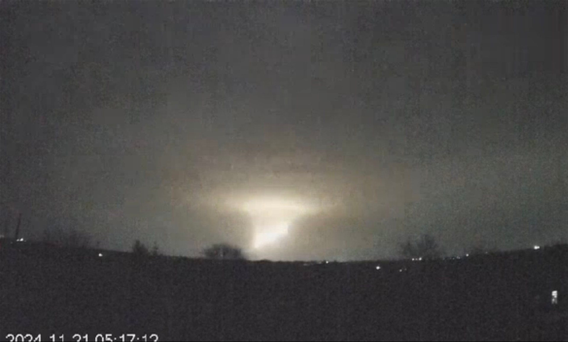 A screengrab of a video showing an explosion caused by the Oreshnik missile in Dnipro, Ukraine