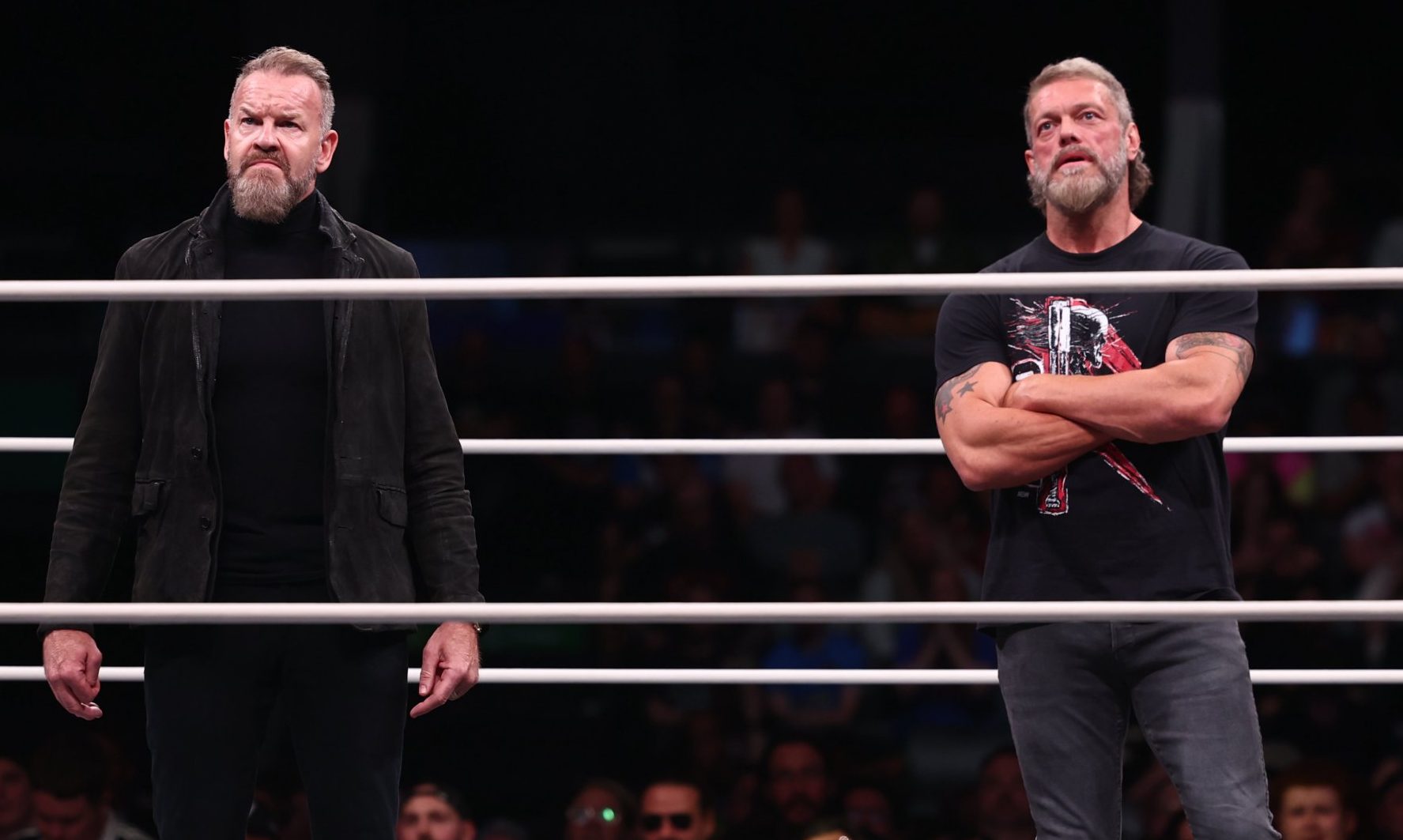 Christian Cage and Adam Copeland - FKA Edge in WWE - stand in the ring together in Glasgow during AEW Dynamite
