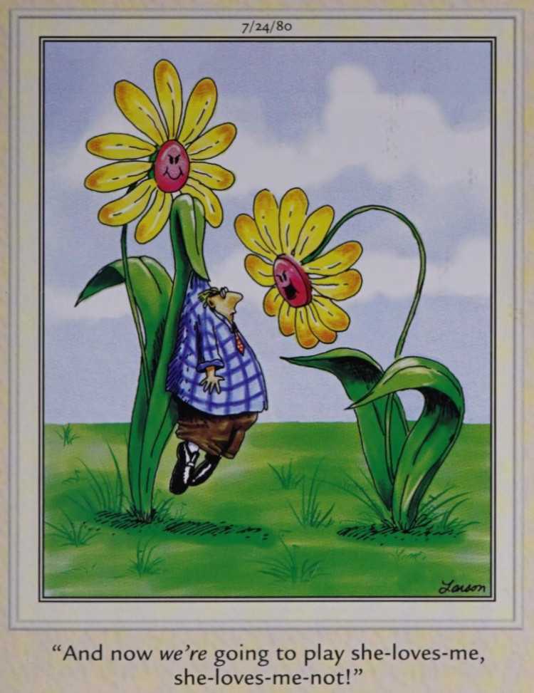 Giant flowers pick on a man