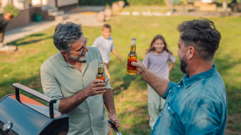 People enjoying a beer in the garden