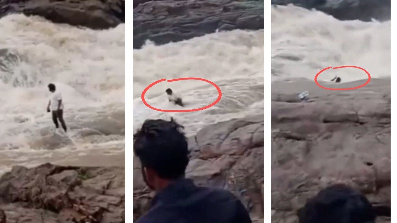 Caught on camera YouTuber swept away while filming reels at waterfall(02)