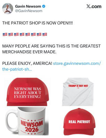 Gavin Newsom Trolls Trump With “Make America Gavin Again” Merch