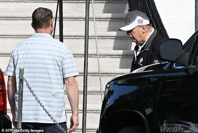 The president was seen donning a golf outfit as he made his way from the White House to the course Sunday morning in Virginia