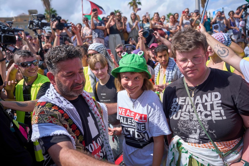 The Swedish climate activist, 22, was one of dozens of activists who set sail from Barcelona on Sunday. AP