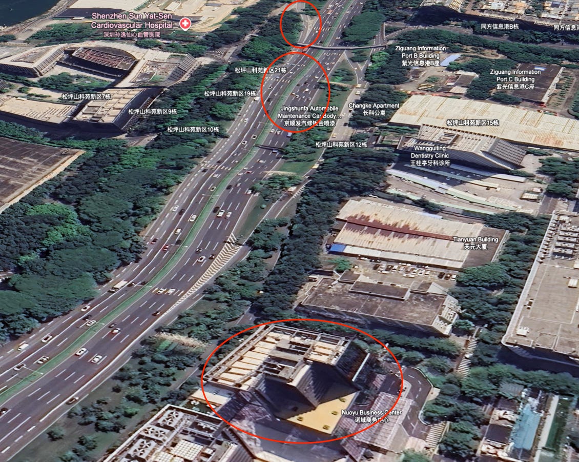 An overhead view of the Beihuan main road in Shenzhen.