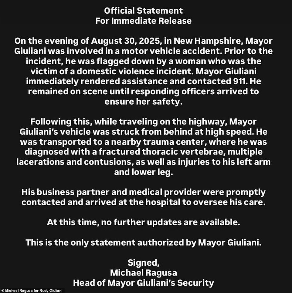 Rudy Giuliani hospitalized with serious injuries after car accident