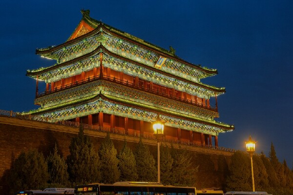 北京正阳门与前门夜景