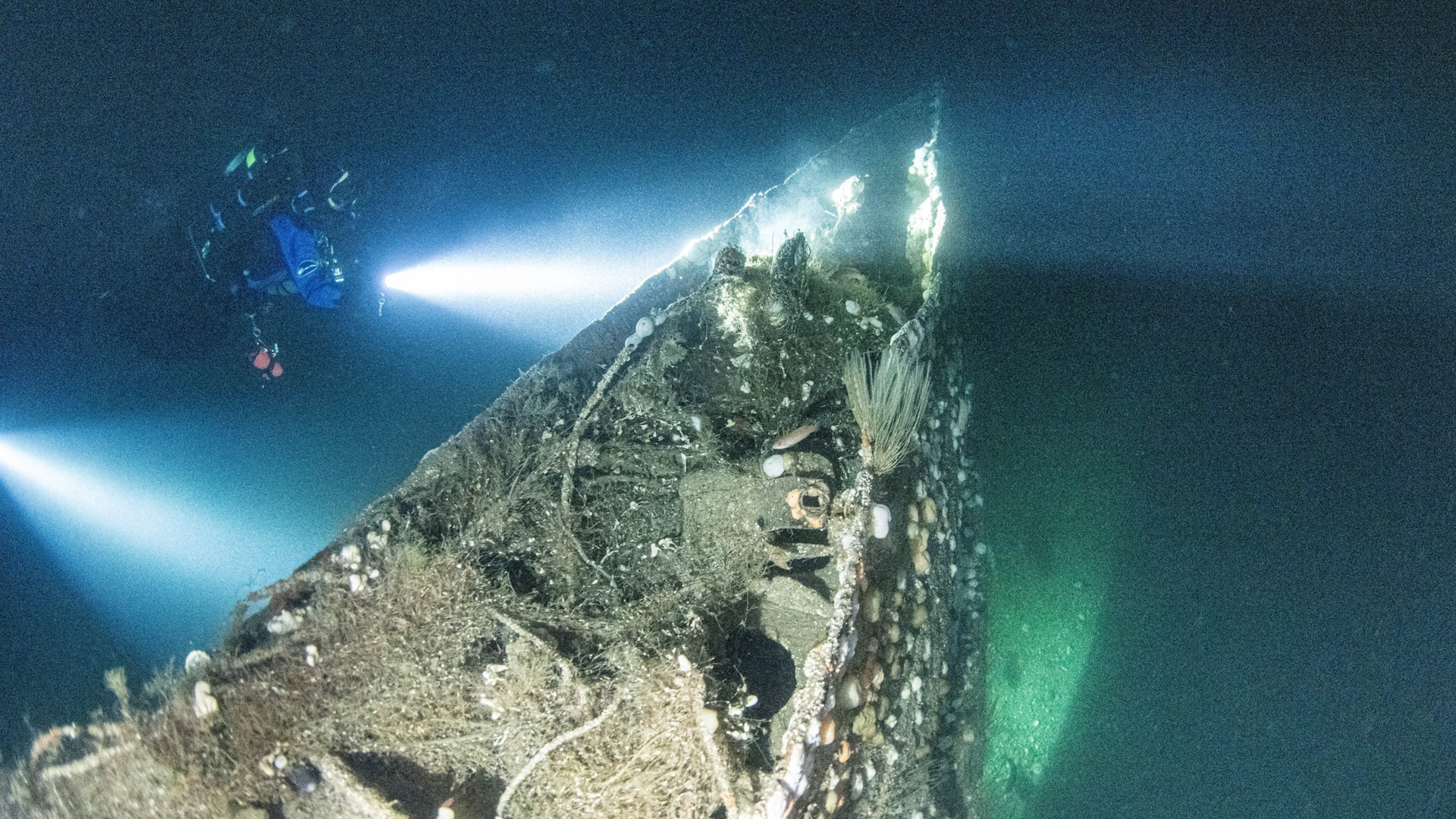 Taucher erkunden das Wrack des U-Bootes der Marine aus dem Ersten ...