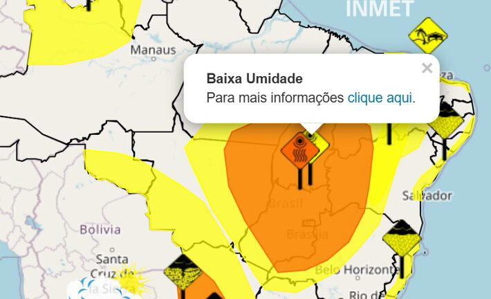 Inmet emite alerta para baixa umidade do ar. Foto: Reprodução/Inmet
