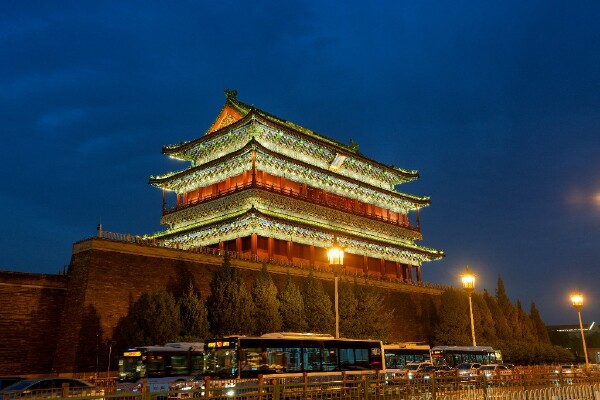 北京正阳门与前门夜景