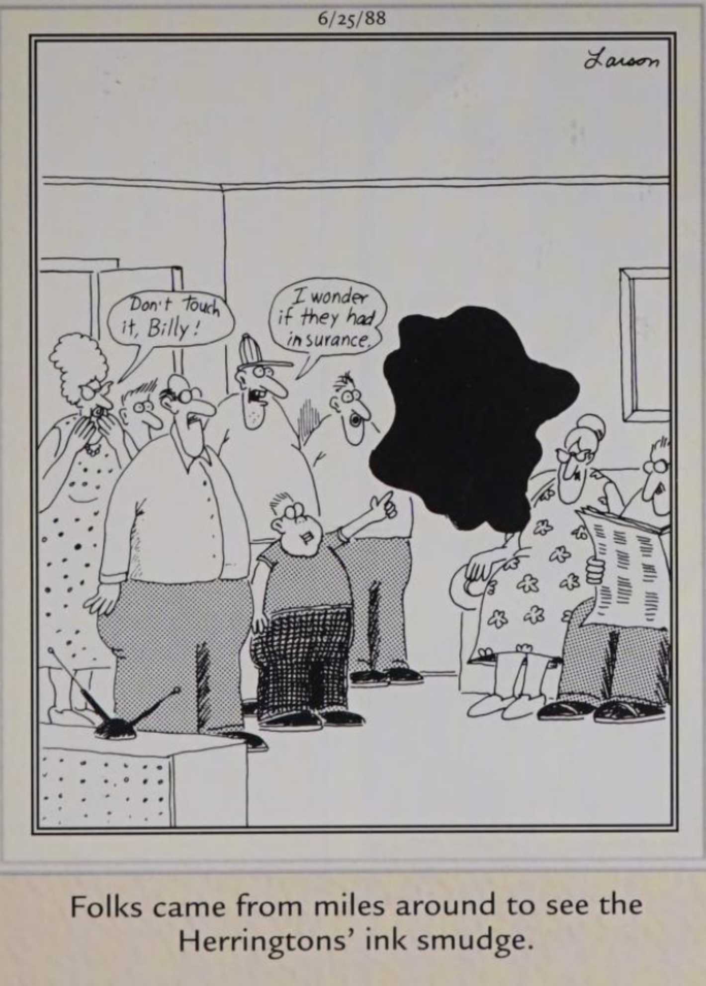 Far Side, June 25, 1988, 'the Herringtons' ink smudge'