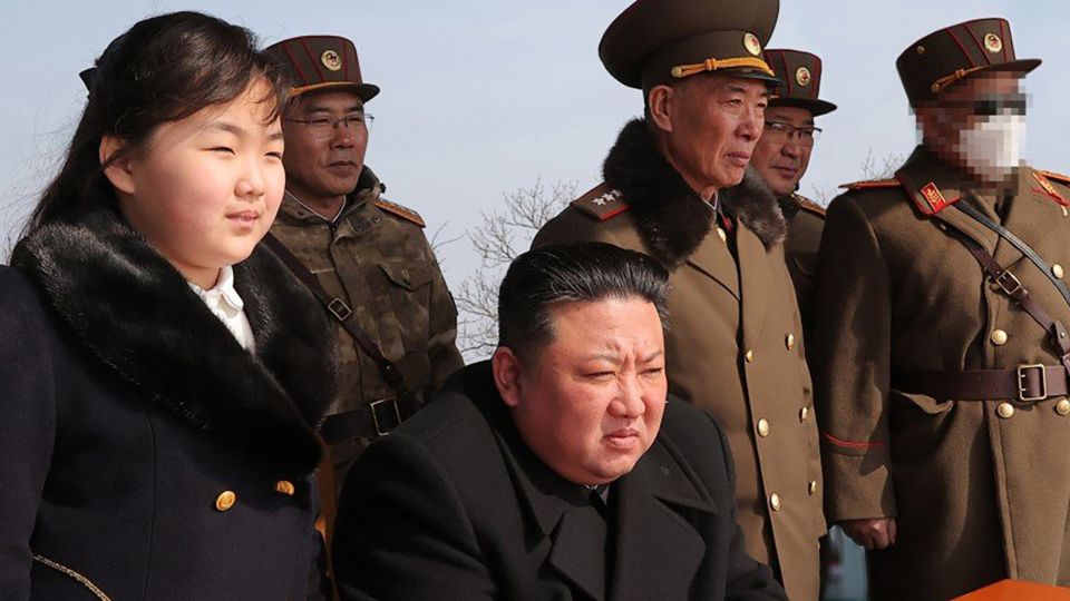 North Korean leader Kim Jong Un and his daughter witnessed North Korean military drills in March 2023. - KCNA