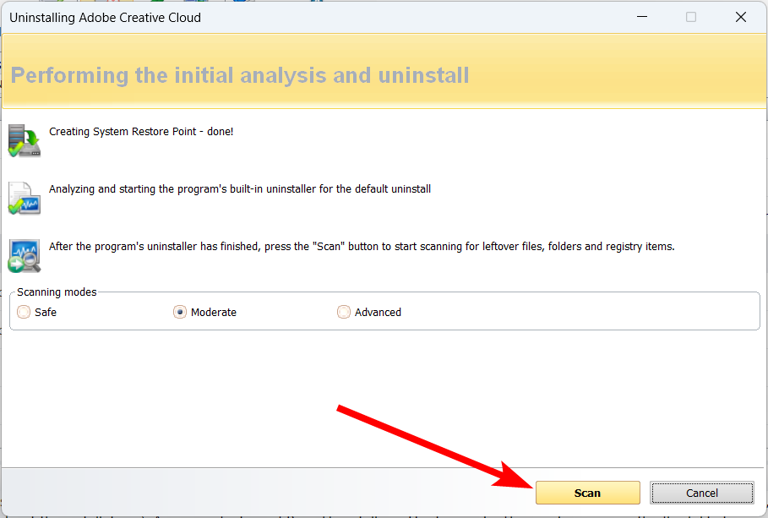 Prompt to scan for app left overs on Windows.