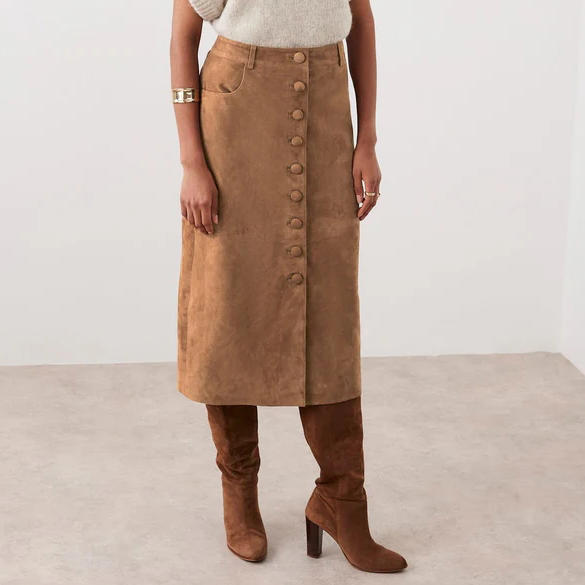 Duchess On Duty Skin Tan High Waist Feathered Midi Skirt main image 1