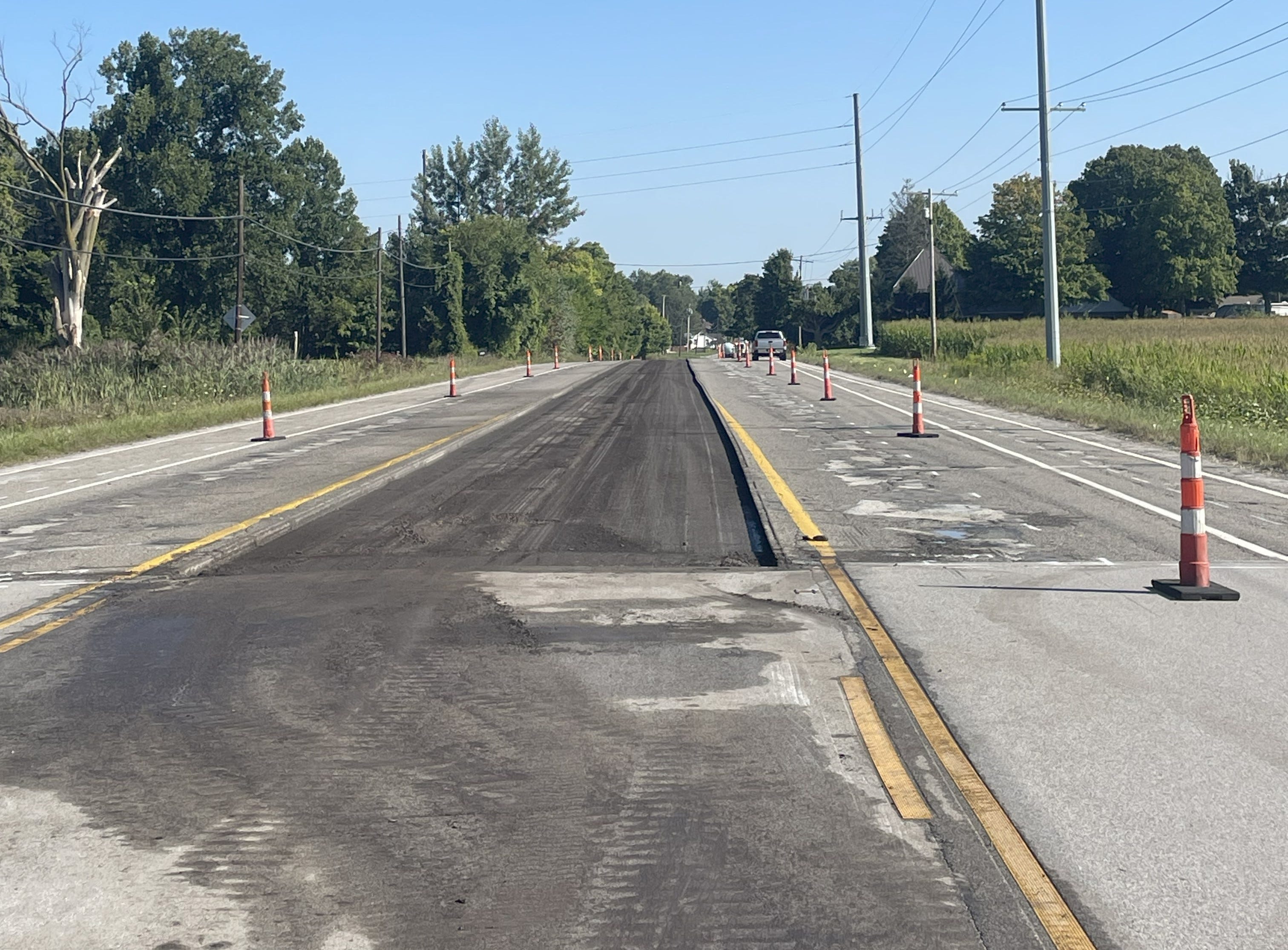Old U.S. 31 being repaved as threelaner in South Bend. Still open but