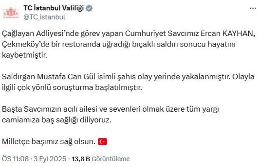 İstanbul'da Cumhuriyet Savcısı boğazı kesilerek öldürüldü