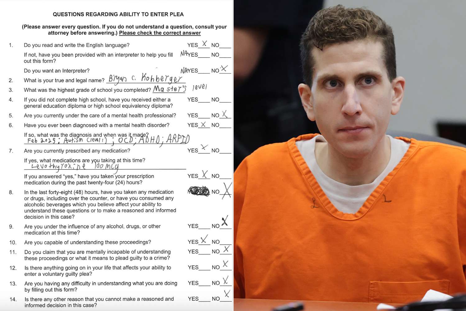 Bryan Kohberger Diagnosed with 4 Mental Health Disorders, He Reveals in