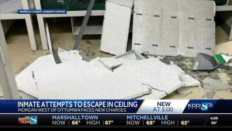 Inmate falls through ceiling in failed escape attempt in Iowa