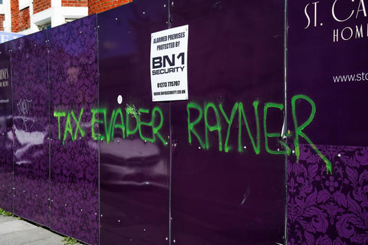 Graffiti has been painted on Rayner’s property in Hove (PA)