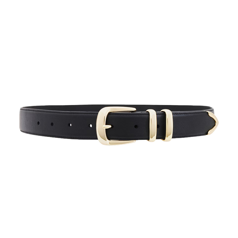 Black leather belt with pale gold hardware, Favorite Daughter