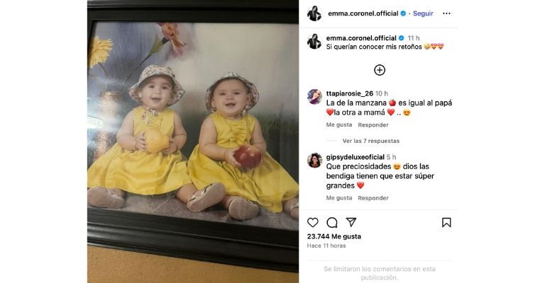 Emma Coronel publica foto inédita de sus hijas con “El Chapo” Guzmán,  aseguran que son “iguales al padre”