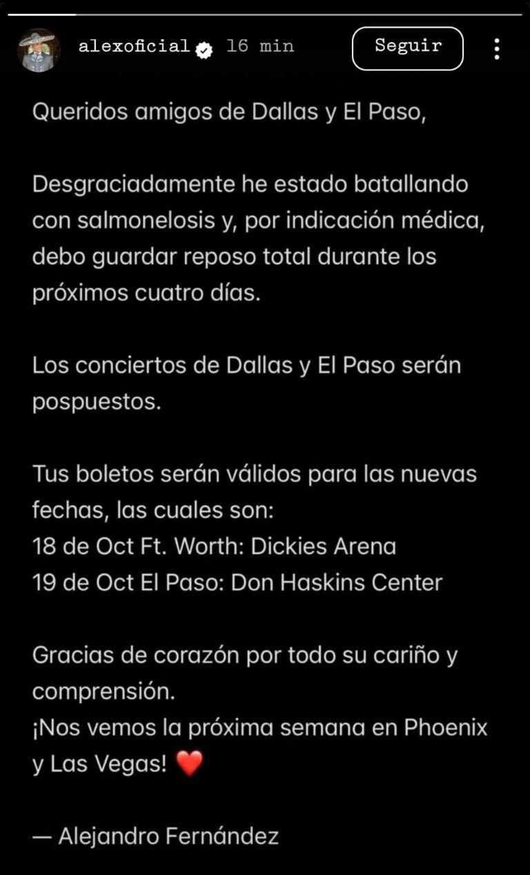 Este fue el comentario hecho por el cantante a través de sus redes sociales. Fotografía: Instagram/@alexoficial