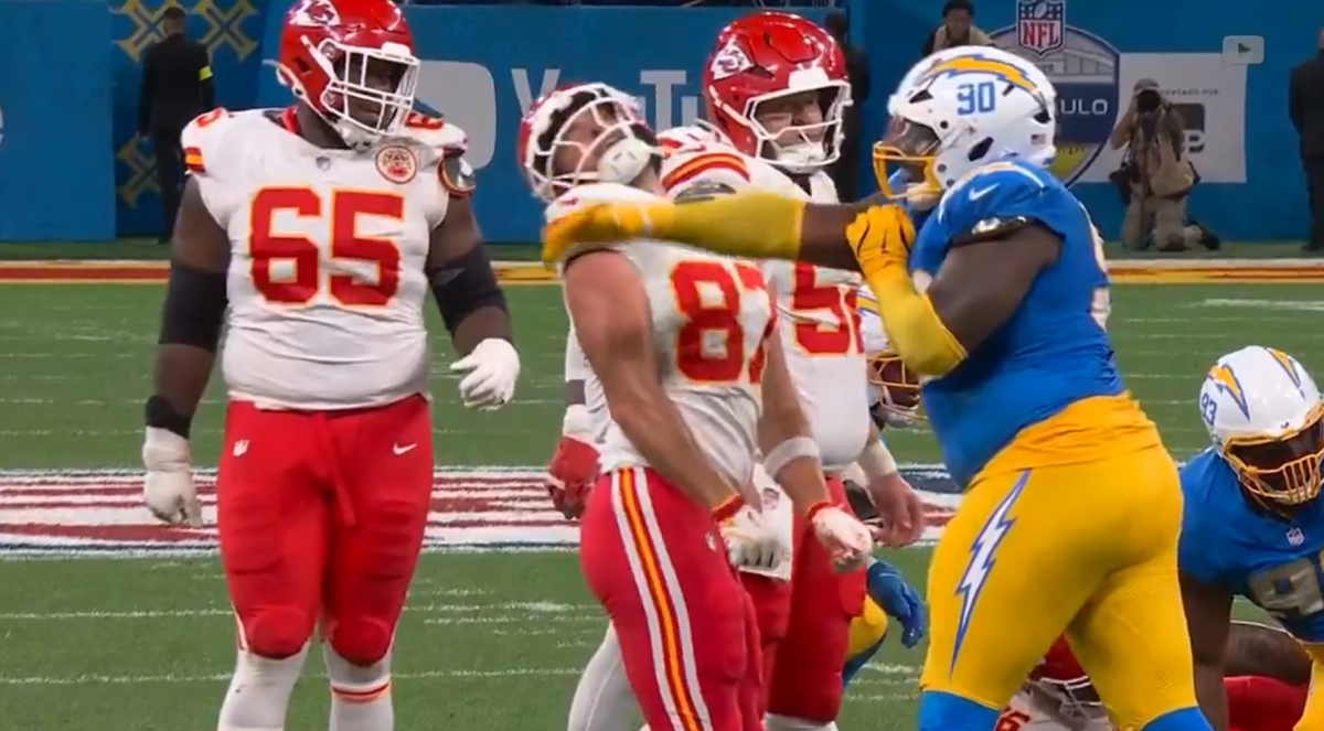 Chargers Player Slapped Travis Kelce In The Face - He Was NOT Ejected