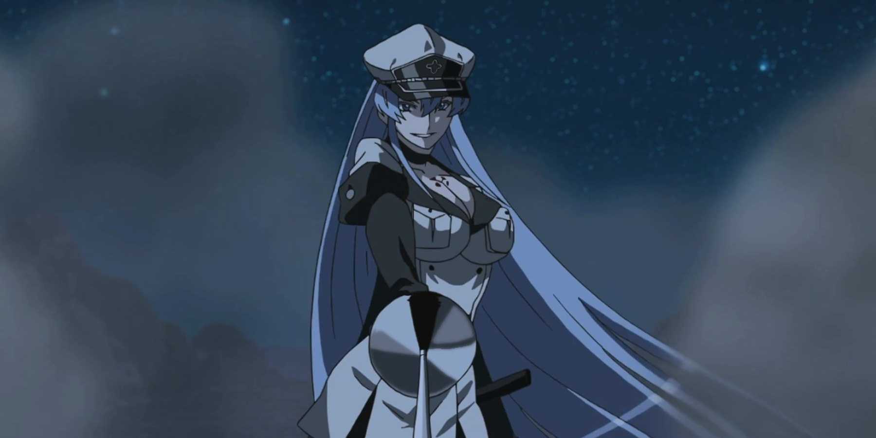 General Esdeath draws her sword against Susanoo in Akame ga Kil!l