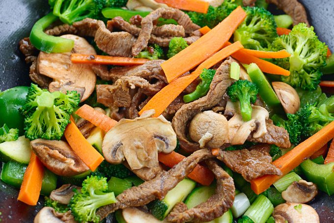 overhead view of colorful stir fry