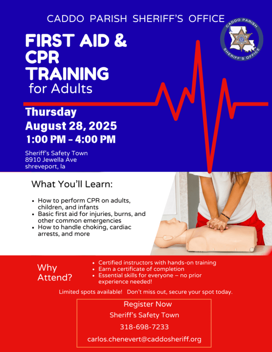 Free First Aid and CPR Training class offered by Caddo Sheriff’s Office
