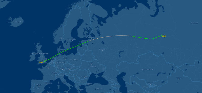 The AirChina flight landed in western Siberia this morning (Picture: FlightAware)