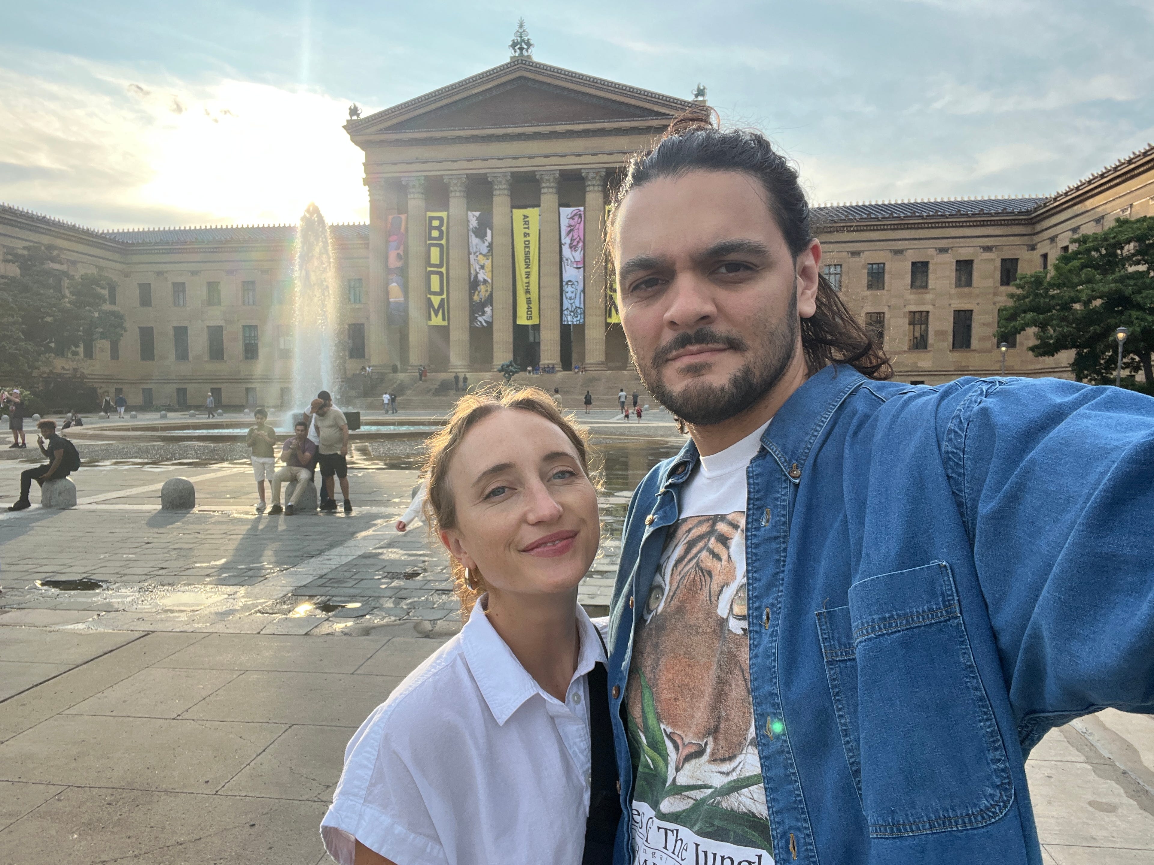 The author and her husband posing in Philadelphia.